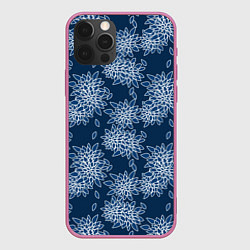 Чехол для iPhone 12 Pro Темно-синий цветочный узор pattern, цвет: 3D-малиновый