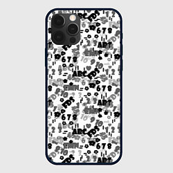 Чехол для iPhone 12 Pro Black and white alphabet and numbers, цвет: 3D-черный