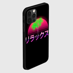 Чехол для iPhone 12 Pro Неоновый ретро закат - relax: иероглифы, цвет: 3D-черный — фото 2