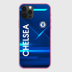 Чехол для iPhone 12 Pro Chelsea Синяя абстракция, цвет: 3D-малиновый