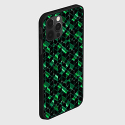 Чехол для iPhone 12 Pro Геометрический узор, зеленые фигуры на черном, цвет: 3D-черный — фото 2