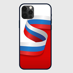 Чехол для iPhone 12 Pro Лента триколор на красно-белом фоне, цвет: 3D-черный