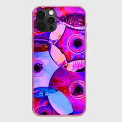 Чехол для iPhone 12 Pro Диски CD - паттерн, цвет: 3D-малиновый