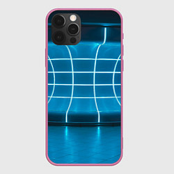 Чехол для iPhone 12 Pro Абстрактная панель неоновых голубых фонарей, цвет: 3D-малиновый