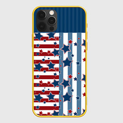 Чехол iPhone 12 Pro Blue stars on a striped pattern