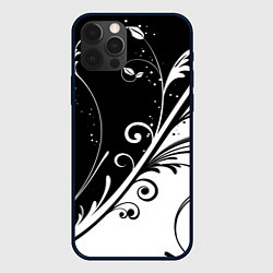 Чехол для iPhone 12 Pro Симметричные чёрно белые цветы Symmetrical black a, цвет: 3D-черный