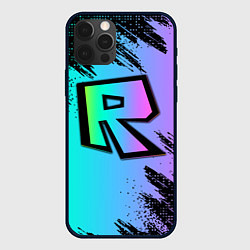 Чехол для iPhone 12 Pro Roblox neon logo, цвет: 3D-черный