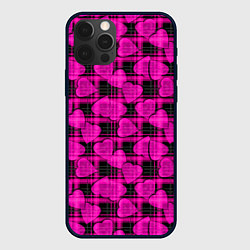 Чехол для iPhone 12 Pro Black and pink hearts pattern on checkered, цвет: 3D-черный