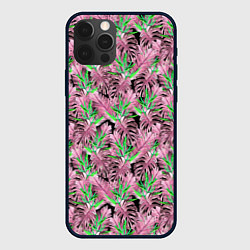 Чехол для iPhone 12 Pro Tropical plants in brown and green, цвет: 3D-черный