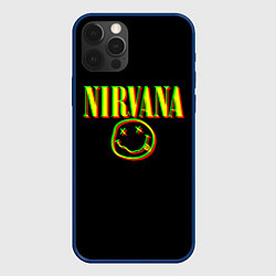 Чехол для iPhone 12 Pro Nirvana logo glitch, цвет: 3D-тёмно-синий