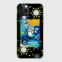 Чехол для iPhone 12 Pro Новый Год Дед Мороз Развозит Подарки, цвет: 3D-салатовый
