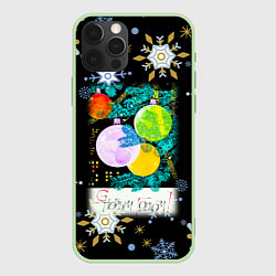 Чехол для iPhone 12 Pro Новый год ёлочные шары, цвет: 3D-салатовый