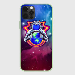 Чехол для iPhone 12 Pro Космонавт возле планеты, цвет: 3D-салатовый