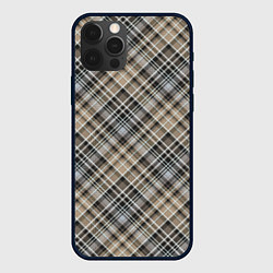 Чехол для iPhone 12 Pro Классический клетчатый , бежево-коричневый фон, цвет: 3D-черный