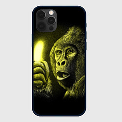 Чехол для iPhone 12 Pro Горилла с неоновым бананом - рисунок карандашом, цвет: 3D-черный