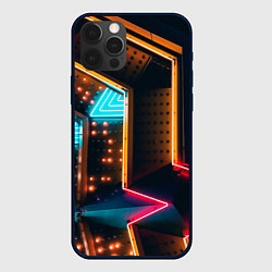 Чехол для iPhone 12 Pro Неоновые огни на геометрических поверхностях, цвет: 3D-черный
