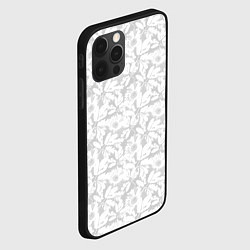 Чехол для iPhone 12 Pro Белые цветы на светло сером, цвет: 3D-черный — фото 2