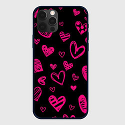 Чехол для iPhone 12 Pro Розовые сердца, цвет: 3D-черный