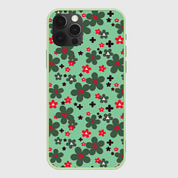 Чехол для iPhone 12 Pro Красно-зеленый цветочный узор ретро, цвет: 3D-салатовый