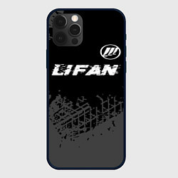 Чехол для iPhone 12 Pro Lifan speed на темном фоне со следами шин: символ, цвет: 3D-черный