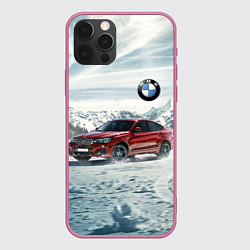 Чехол для iPhone 12 Pro Крутая бэха в горах, цвет: 3D-малиновый