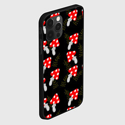 Чехол для iPhone 12 Pro Мухоморы на черном фоне, цвет: 3D-черный — фото 2
