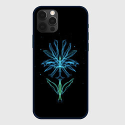 Чехол iPhone 12 Pro Неоновый цветок на черном фоне