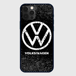 Чехол для iPhone 12 Pro Volkswagen с потертостями на темном фоне, цвет: 3D-черный