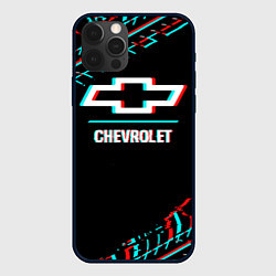 Чехол для iPhone 12 Pro Значок Chevrolet в стиле glitch на темном фоне, цвет: 3D-черный