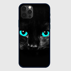 Чехол iPhone 12 Pro Чёрный кот с бирюзовыми глазами