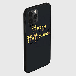 Чехол для iPhone 12 Pro Happy Halloween надпись с летучими мышами, цвет: 3D-черный — фото 2