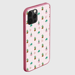 Чехол для iPhone 12 Pro Акварельные кактусы на розовой клетке, цвет: 3D-малиновый — фото 2