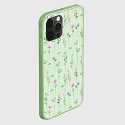Чехол для iPhone 12 Pro Акварельные растения на зеленой клетке, цвет: 3D-салатовый — фото 2