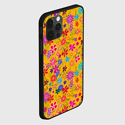 Чехол для iPhone 12 Pro Нарисованные цветы - орнамент, цвет: 3D-черный — фото 2