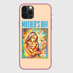 Чехол для iPhone 12 Pro Mothers Day - дитя с матерью, цвет: 3D-малиновый