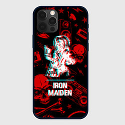 Чехол для iPhone 12 Pro Iron Maiden rock glitch, цвет: 3D-черный