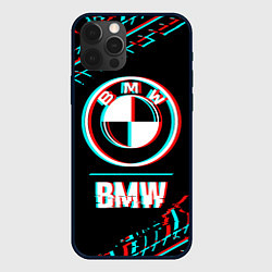 Чехол для iPhone 12 Pro Значок BMW в стиле glitch на темном фоне, цвет: 3D-черный