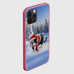 Чехол для iPhone 12 Pro Ряженый котик в зимнем лесу, цвет: 3D-малиновый — фото 2