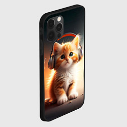 Чехол для iPhone 12 Pro Милый рыжий котёнок в наушниках, цвет: 3D-черный — фото 2