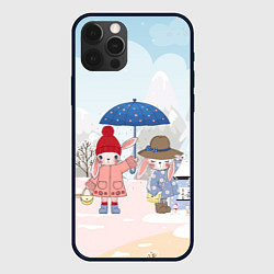 Чехол iPhone 12 Pro Зайчики под зонтом