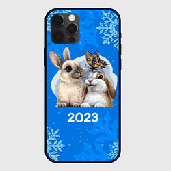 Чехол для iPhone 12 Pro Влюбленные кролики 2023, цвет: 3D-черный