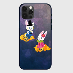 Чехол для iPhone 12 Pro Пара белых кроликов в ханбоках, цвет: 3D-черный