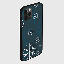 Чехол для iPhone 12 Pro Белые снежинки на синем фоне, цвет: 3D-черный — фото 2