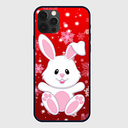 Чехол для iPhone 12 Pro Весёлый кролик в снежинках, цвет: 3D-черный