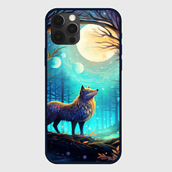 Чехол для iPhone 12 Pro Волк в ночном лесу в folk art стиле, цвет: 3D-черный