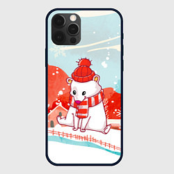 Чехол для iPhone 12 Pro Белый мишка новый год, цвет: 3D-черный