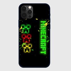 Чехол для iPhone 12 Pro Minecraft - неоновые логотипы, цвет: 3D-черный