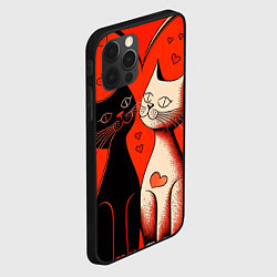 Чехол для iPhone 12 Pro Влюблённые кошки на красном фоне, цвет: 3D-черный — фото 2