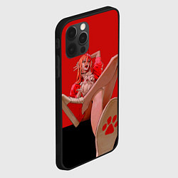 Чехол для iPhone 12 Pro Человек бензопила: пауэр демон крови с котиком, цвет: 3D-черный — фото 2