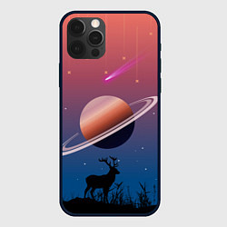 Чехол для iPhone 12 Pro Сатурн на фоне падающих звезд и кометы, цвет: 3D-черный